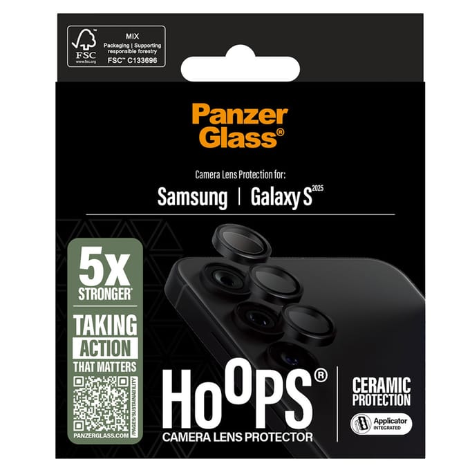 PanzerGlass Screenprotector geschikt voor Samsung Galaxy S25 Glazen | PanzerGlass Ceramic Hoops Camera Lens Protector - Case Friendly
