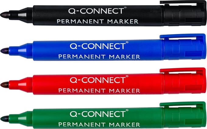 Q-Connect viltstift permanent rond assorti 4 stuks
