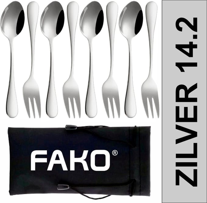 Fako Bijoux - 4x Gebak Bestek / Dessert Bestek Classic - 14cm - Zilver - 4 Sets