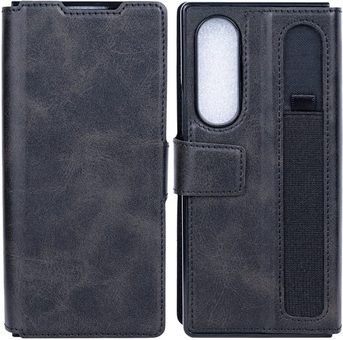 Rixus Wallet Case With Pen Holder For Samsung Galaxy Z Fold4 Black