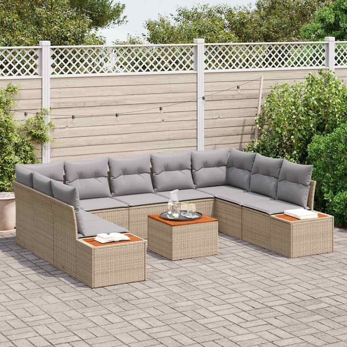 vidaXL - Tuinbank - Set - 5 - st - 9-zits - Beige - en - Lichtgrijs