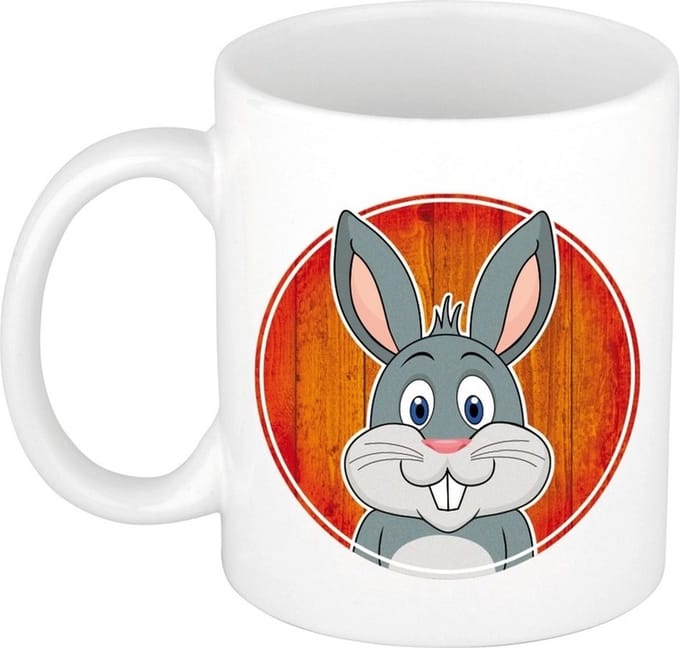 Konijn mok - wit - keramiek - 300 ml - kinder beker konijn