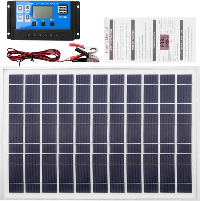 Zonnepaneel Acculader - Draagbare Energie - Off-Grid Stroom - Inclusief Controller - 30W 12V - Zwart