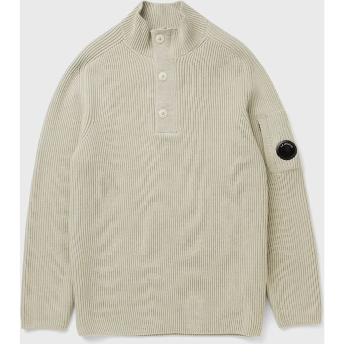 FULL RIB COTTON HALF BUTTON LENS SWEATER