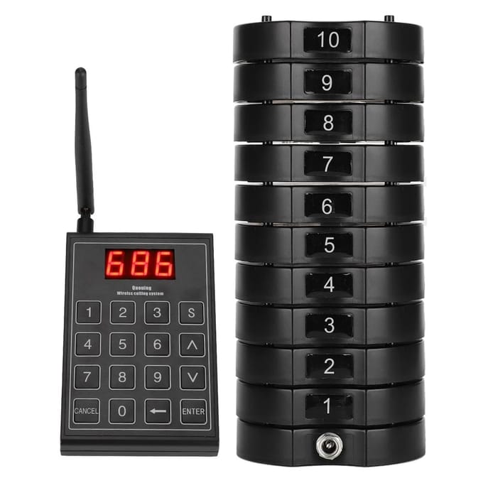 668-S Système d'appel de clients sans fil Système de gestion de file d'attente 1 Émetteur clavier + 10 Pagers sous-verre AU PLUG black