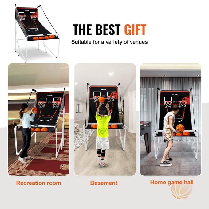 Jeu d'arcade de basket-ball à double panier pliable pour intérieur, 2 joueurs, 4 balles
