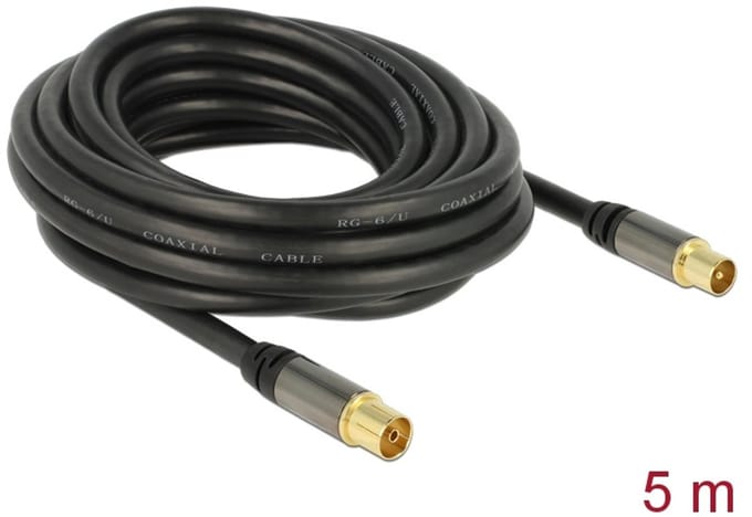 Delock Antenna Cable IEC Plug > IEC Jack RG-6/U 5 m black