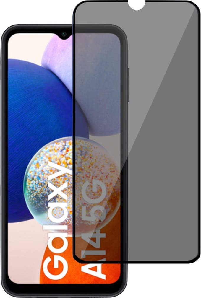 Screenprotector geschikt voor Samsung A14 5G Privé – Screenprotector geschikt voor Samsung A14 5G Privacy Screen Protector Tempered Glass