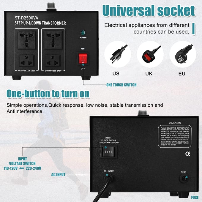Step Up&Down Transformator Compacte Spanningsomvormer 2500VA Draagbare Huishoudelijke Elektrische Apparaten US-plug zwart