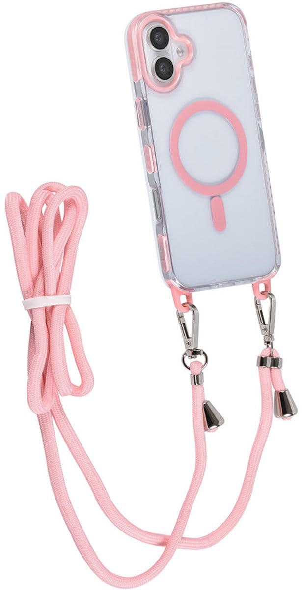 TUNIQ iPhone 16 Plus Hoesje met Koord - MagSafe Compatible - Transparant roze
