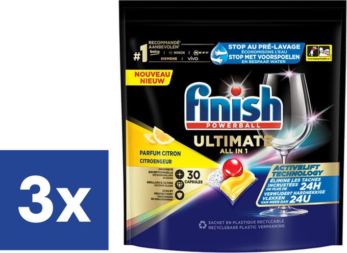 Finish Powerball All in One Vaatwastabletten Lemon - 3 x 30 tabs