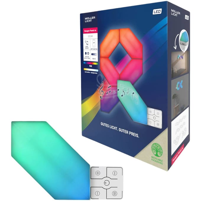 Müller-Licht LED wandlamp LED Magic paneel RGBW, zeshoekig, set van 6