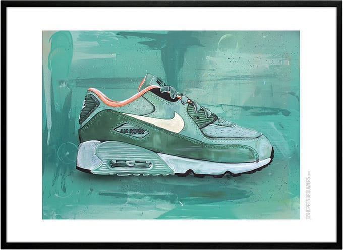 Sneaker print green 71x51 cm *ingelijst & gesigneerd