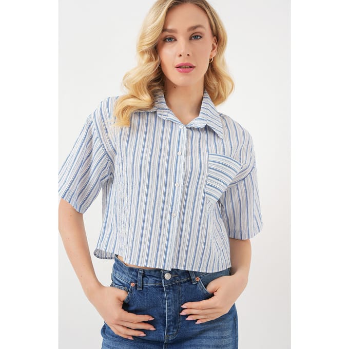 Gestreept Crop Shirt met Pocket