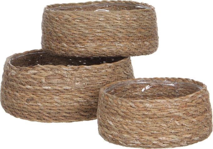 Mica Decorations Atlantic Mand voor Planten - Set van 3 - H10 x Ø26 cm - Lichtbruin