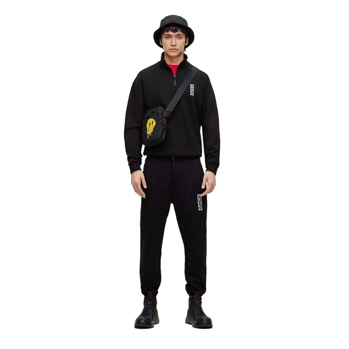 Hugo Boss Heren-sweatshirt met Dangula-logo en kwartritssluiting (Zwart)