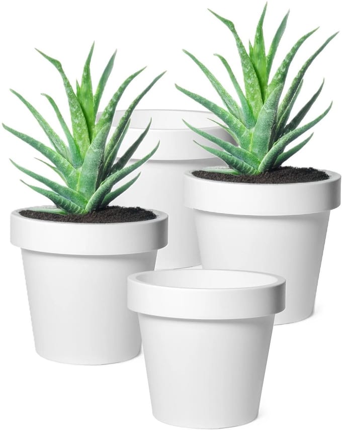 Mega Collections Plantenpot/bloempot - 4x - kunststof - wit - buiten - D20 x H18 cm