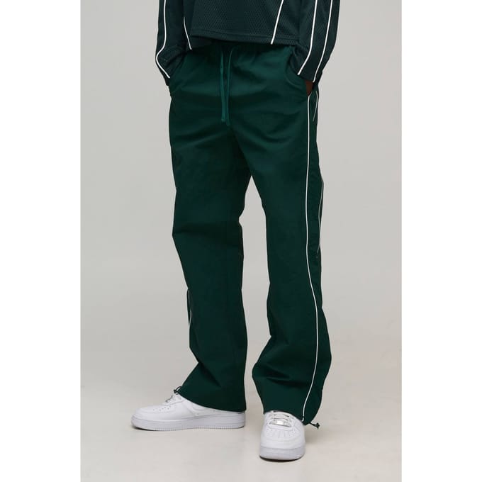Relaxed Fit Nylon Piping Detail Track Pants | Forest | Size XL