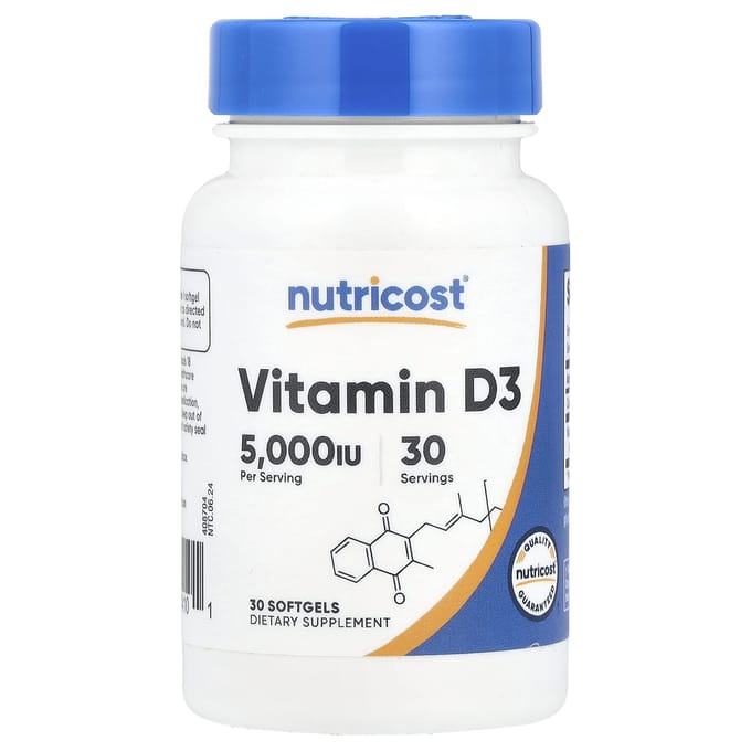 Nutricost, Vitamine D3, 5.000 IE, 30 softgels