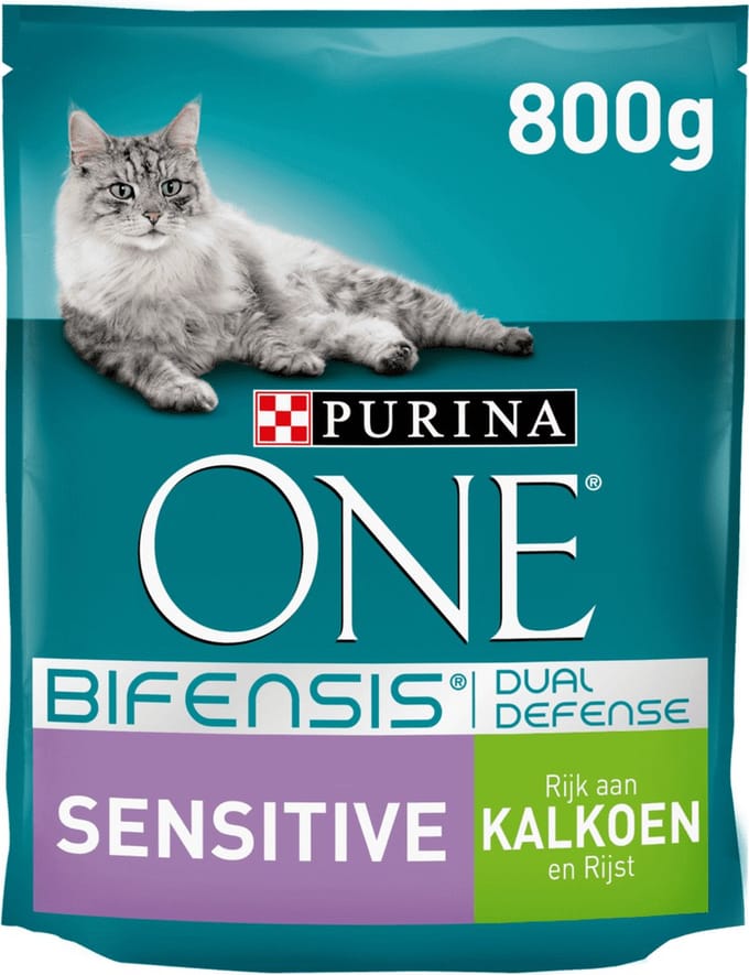 2x Purina One - Sensitive Kalkoen en Rijst -  800g