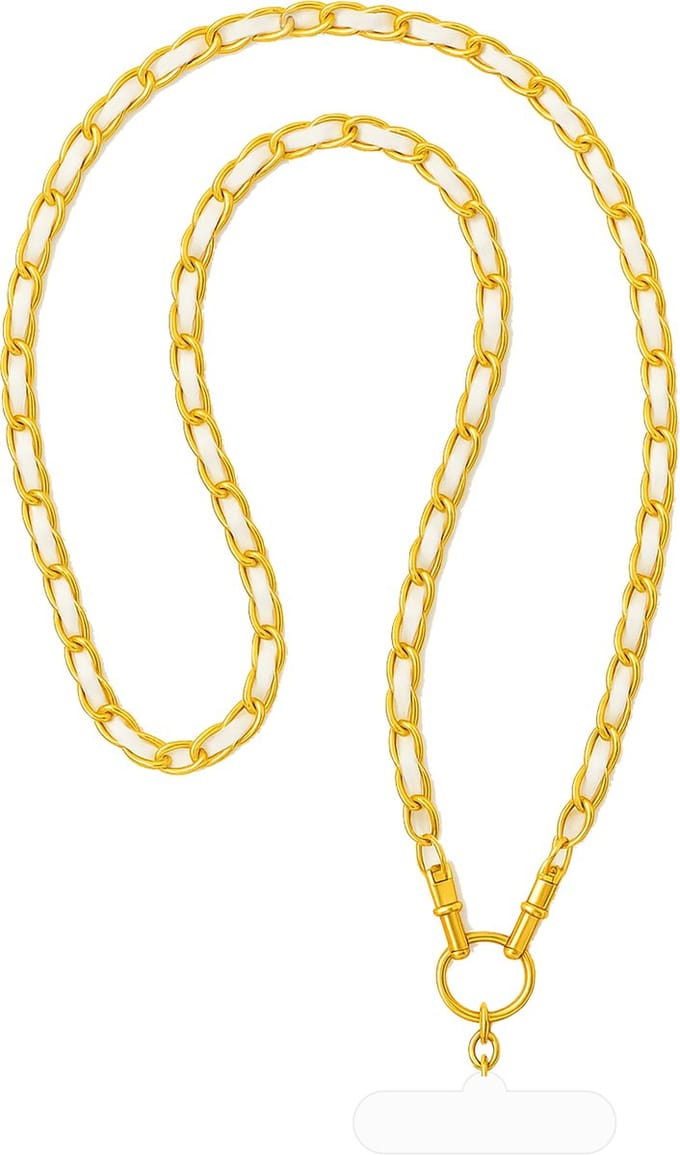 LéClé Goud Telefoonkoord - Wit Kunstleder - Crossbody ketting 120 cm