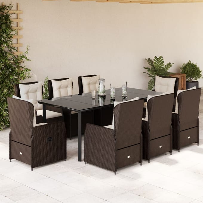 vidaXL - 9-delige - Tuinset - met - kussens - poly - rattan - bruin