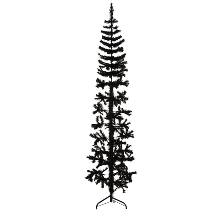 vidaXL - Kunstkerstboom - half - met - standaard - smal - 210 - cm - zwart