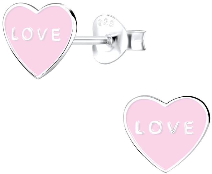 Joy|S - Zilveren hartje oorbellen - love - roze - 8 x 7 mm