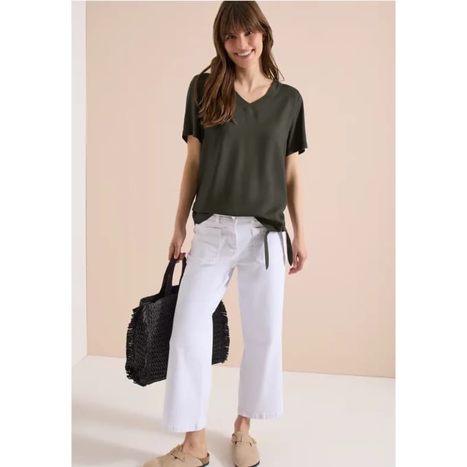 Blouse shirt met V-hals en knoop