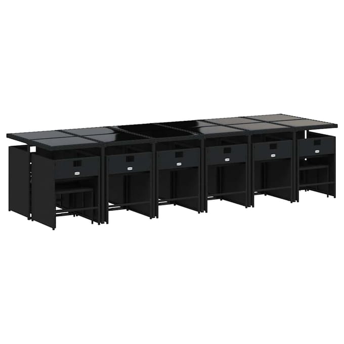 vidaXL - 17-delige - Tuinset - met - kussens - poly - rattan - zwart