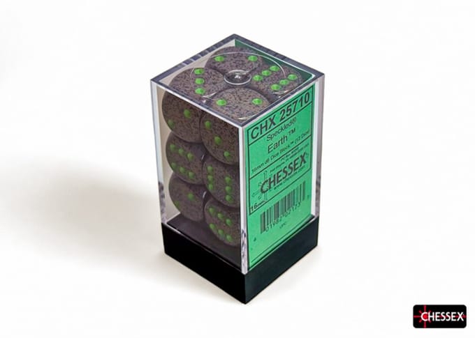 Chessex Aarde Gespikkeld D6 16mm Dobbelsteen Set (12 stuks)
