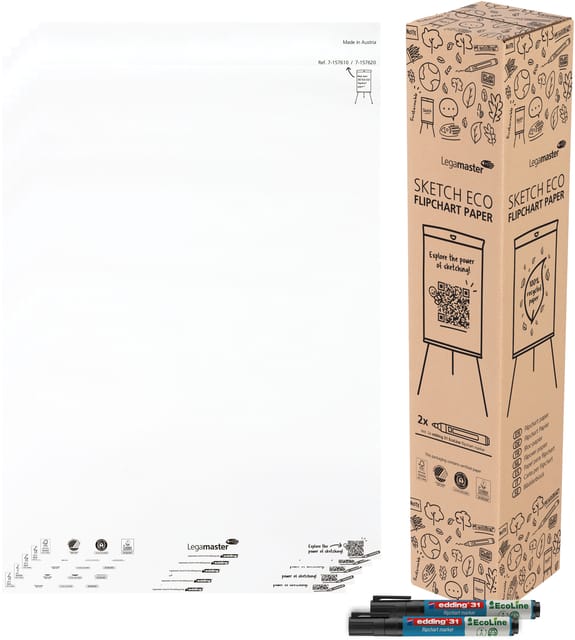Legamaster SKETCH ECO flip-overblok blanco, 5 x 20 vellen, incl. 2 edding 31 flipchartmarkers