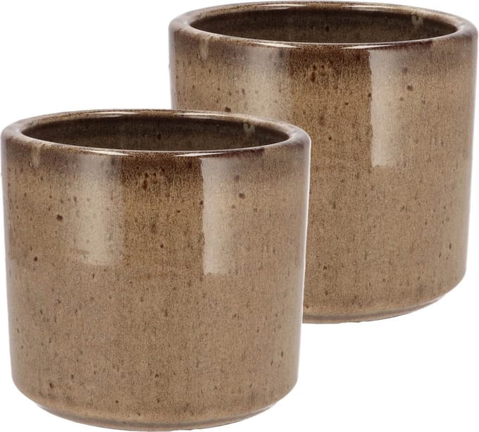 DK Design Bloempot model Brown Glaze - 2x - taupe - D14 x H15 cm - glanzend