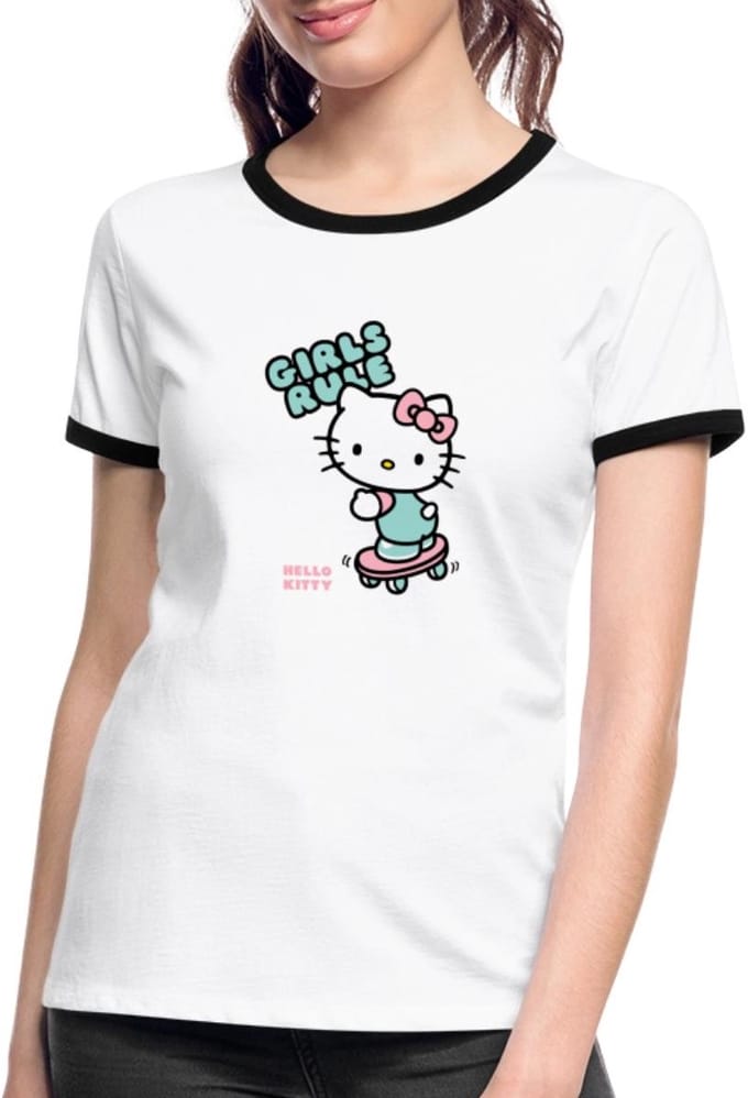Hello Kitty Op Een Skateboard Met Girls Rules Vrouwen Contrast Shirt