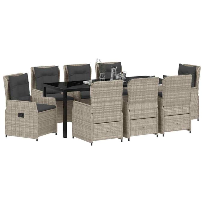 vidaXL - Tuin - Eettafel - Set - 9 - st - Lichtgrijs - poly - rattan