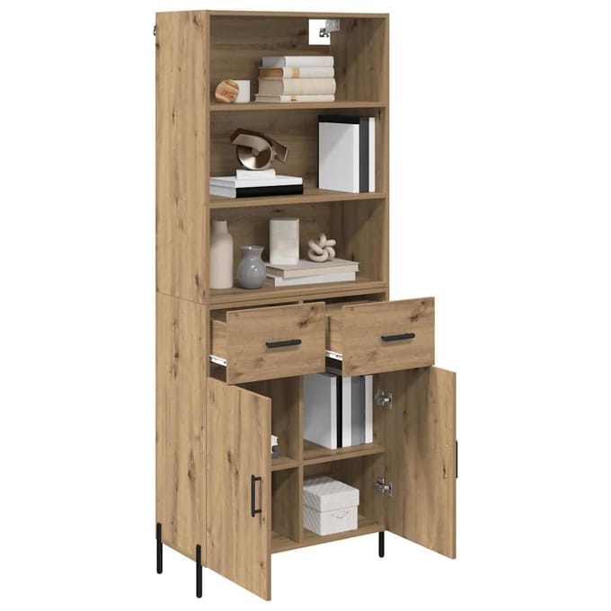 vidaXL - Highboard - Artisan - Eiken - 69,5 - x - 32,5 - x - 180 - cm - Bewerkt - hout