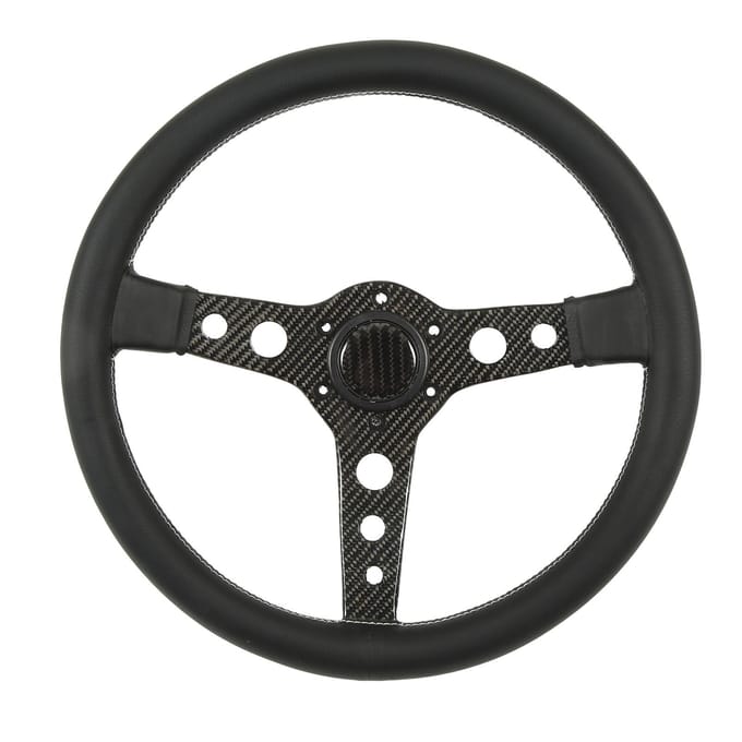 Volant en Fibre de Carbone Cuir Coutures Blanches 350mm 6 Trous Universel pour Modification de Voiture black