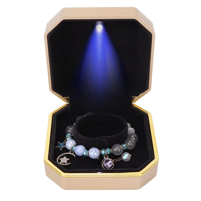LED Armband Opbergdoos Draagbaar Elegant Sieraden Armband Display Koffer Organizer voor Bruiloft goud