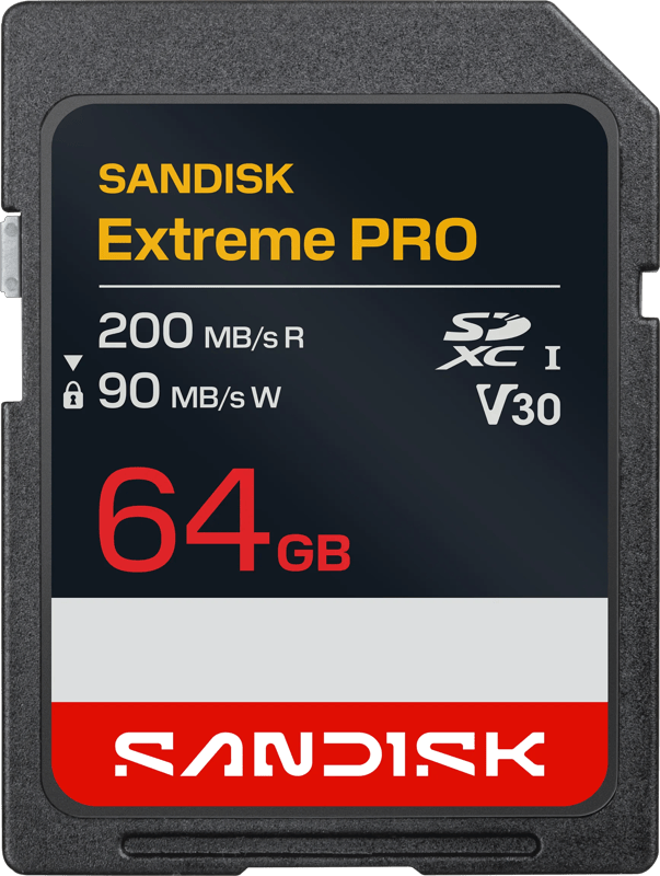 SanDisk SDXC Extreme PRO 64GB (UHS-I, V30, U3, R200 MB/s / W90MB/s, 4K UHD)