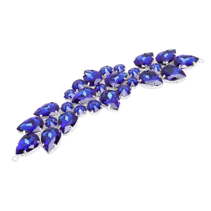 Applique Strass en Verre Cristal Exquise Éblouissante Fleur Patch Strass en Verre pour Vêtements bleu