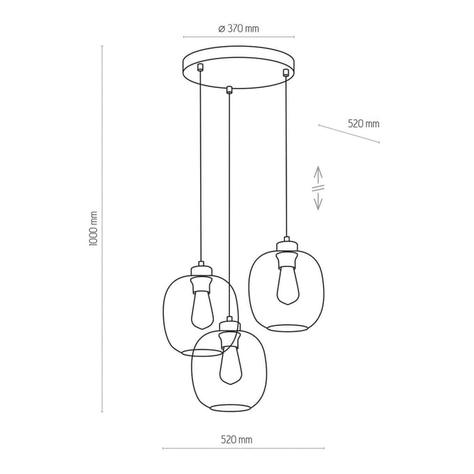 TK Lighting Elio hanglamp, glas, blauw/helder/grijs, Ø 52 cm, 3-lamps