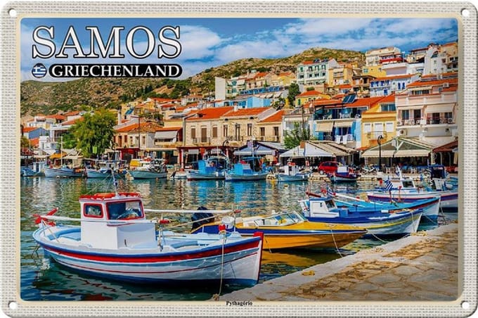 Blechschild Reise 30x20cm Samos Griechenland Pythagório Kleinstadt