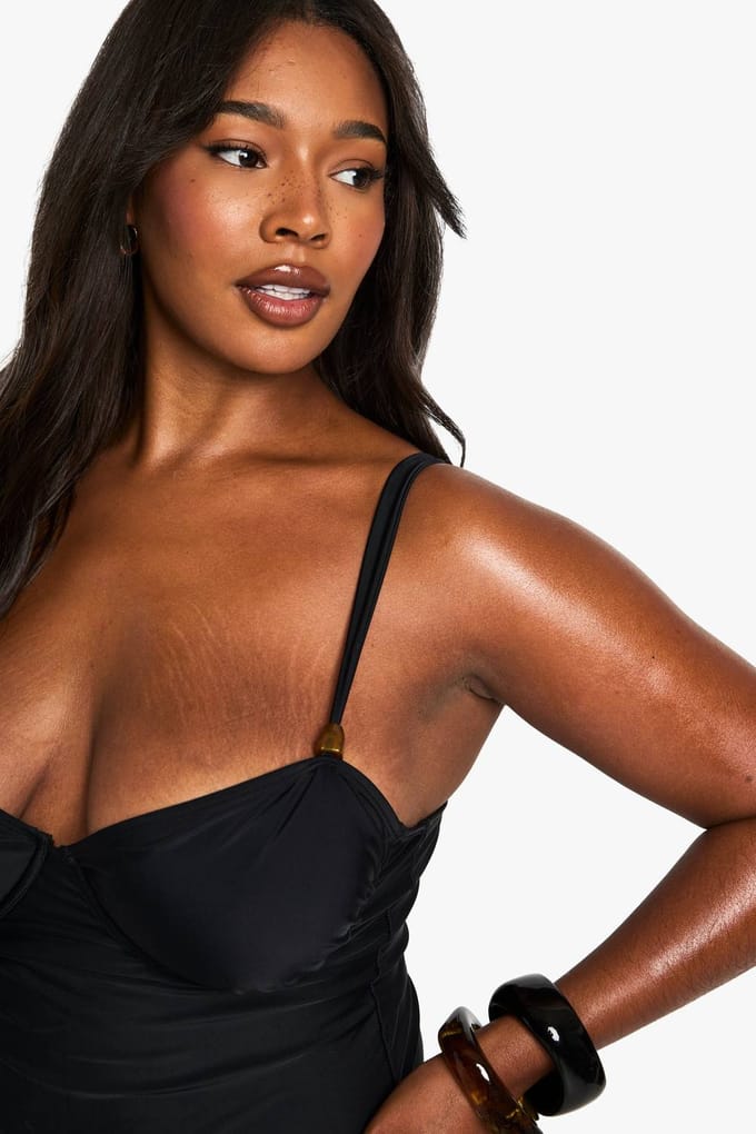 boohoo Dames PLUS BADPAK MET HARSAFWERKING | Zwart | Maat: 52
