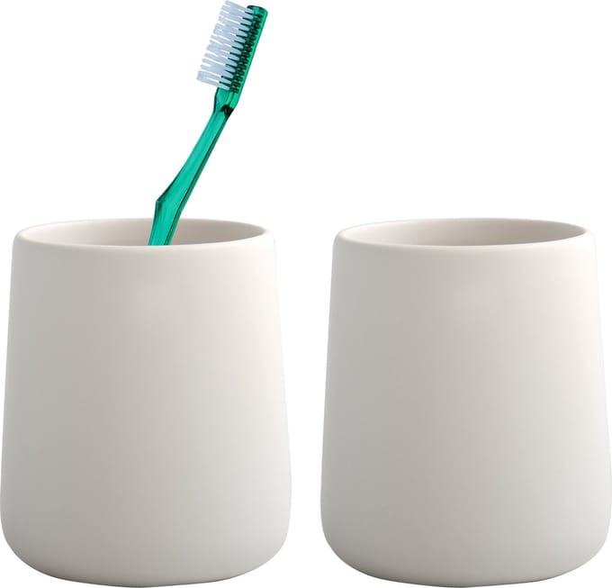 MSV Badkamer drinkbeker/tandenborstelhouder Malmo - 2x - Keramiek - wit - 8 x 10 cm