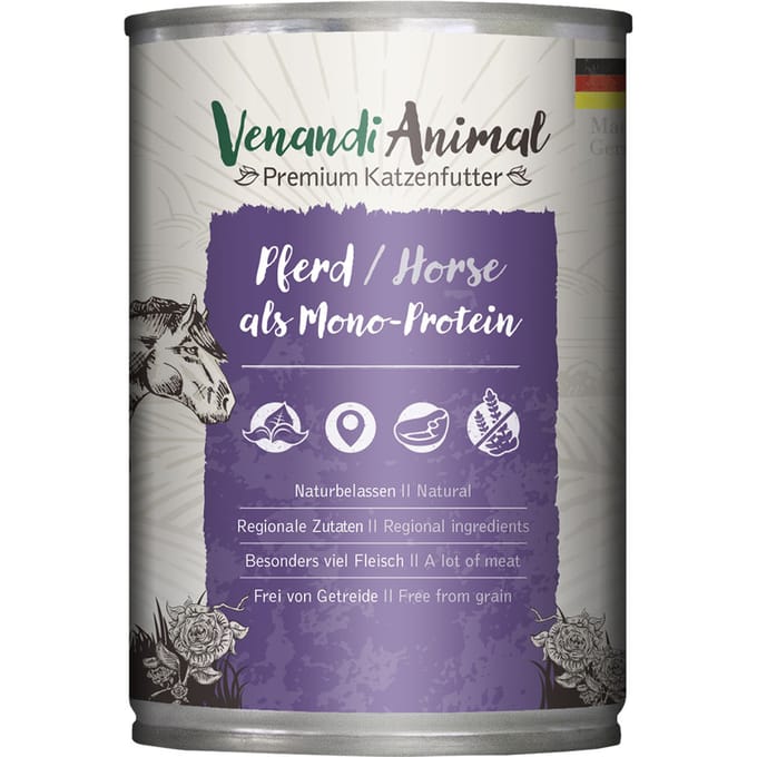 6x400g Venandi Animal Monoprotein Horse kattenvoer nat