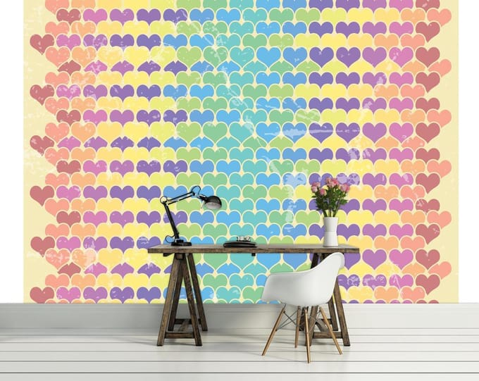 Retro Hearts Pattern Colourful Photo Wallcovering