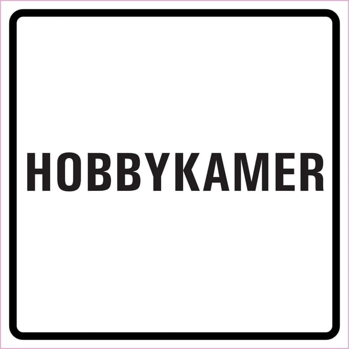 Hobbykamer sticker, wit zwart 200 x 200 mm