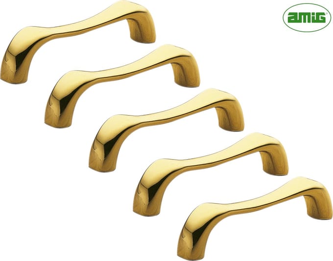 AMIG Luxe Handgreep Meubelgreep – Hartafstand 76mm - 5 stuks - Gepolijst Messing - Goud