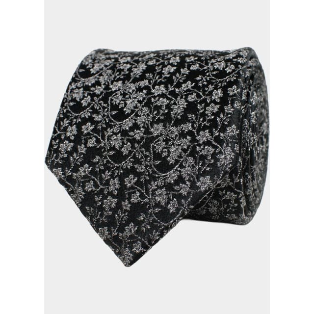 TRESANTI | FALLO | Zijden stropdas met kleine bloemen | Grijs