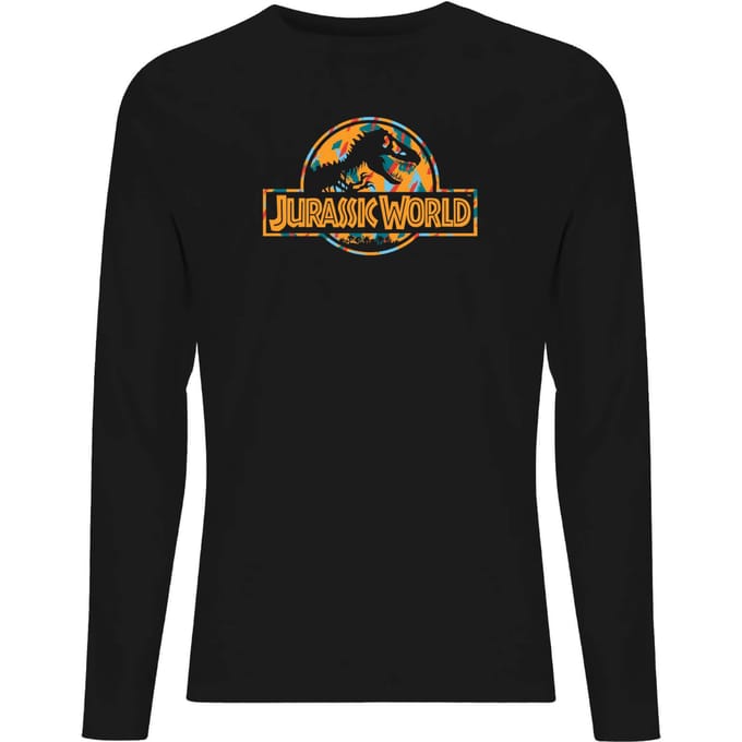 Jurassic Park Logo Tropical Men's Long Sleeve T-Shirt - Black - M